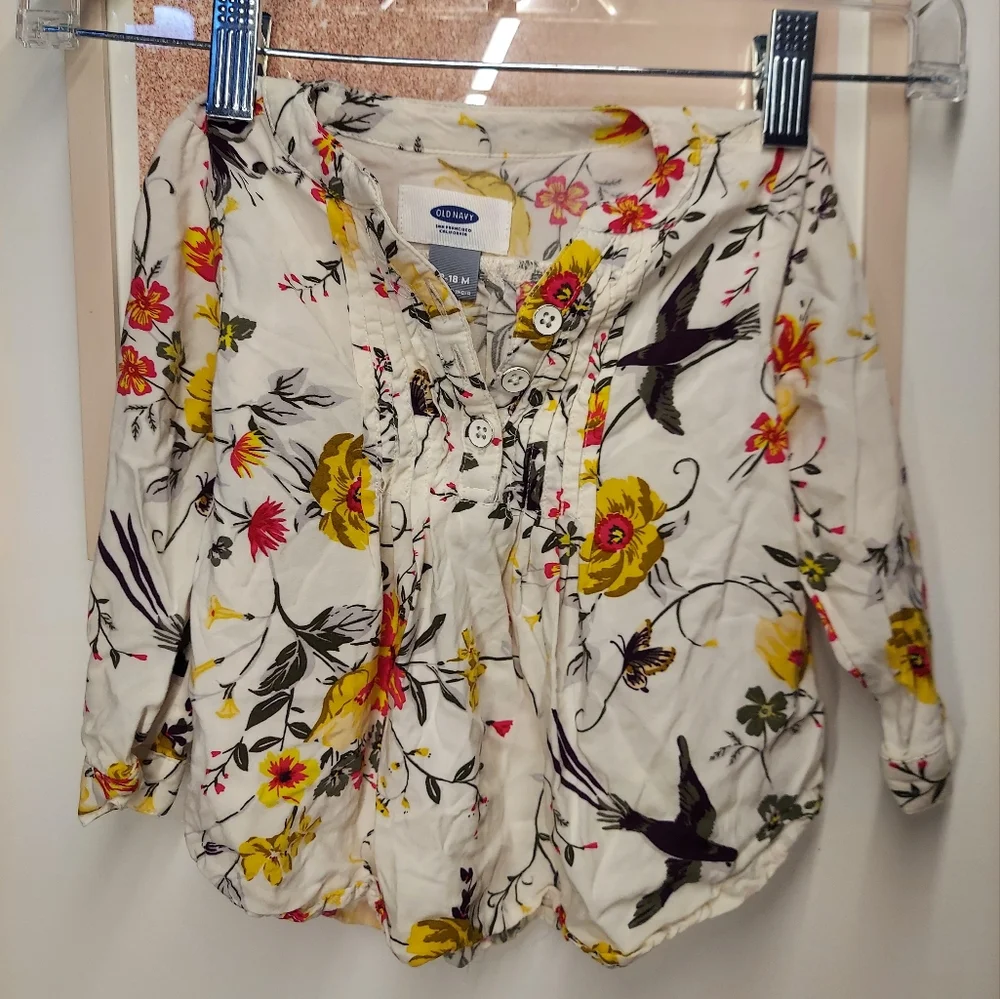 🎁 10/$25- Old Navy pintuck tunic, 12-18 months, floral and bird